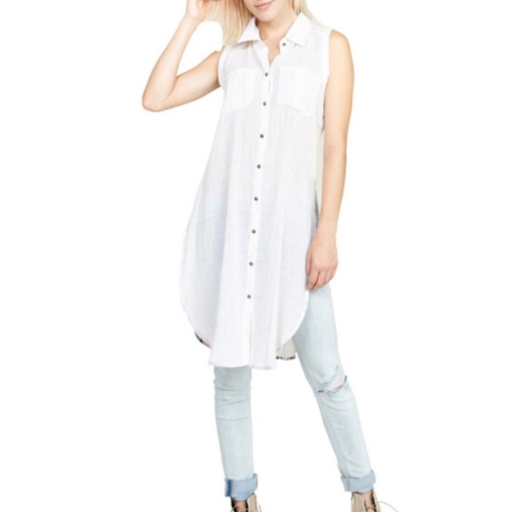 Aratta Silent Journey White Plaid Button Up Tunic